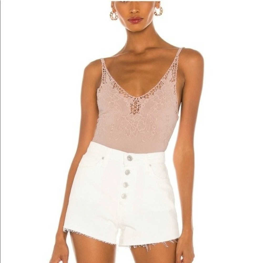 Free People Lea Bodysuit Pink Tank Sleeveless Lace Floral Sz M - Picture 2 of 10